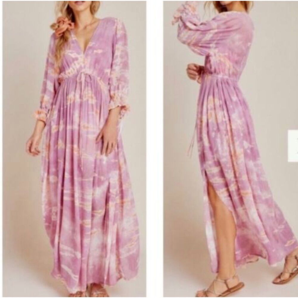 Young Fabulous & broke Meadow tie dye flowy maxi dress purple peach women's S